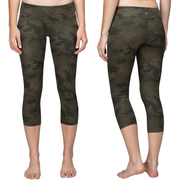 Lululemon Wunder Under Crop Full-On Luxtreme Savasana Camo Fatigue Green Size 4 - Picture 1 of 8